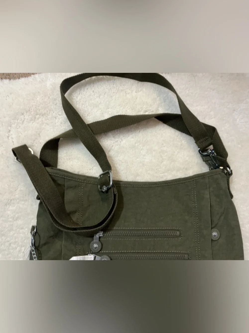 Kipling Olive Green Crossbody Messenger Bag with Monkey Charm - Picture 3 of 3